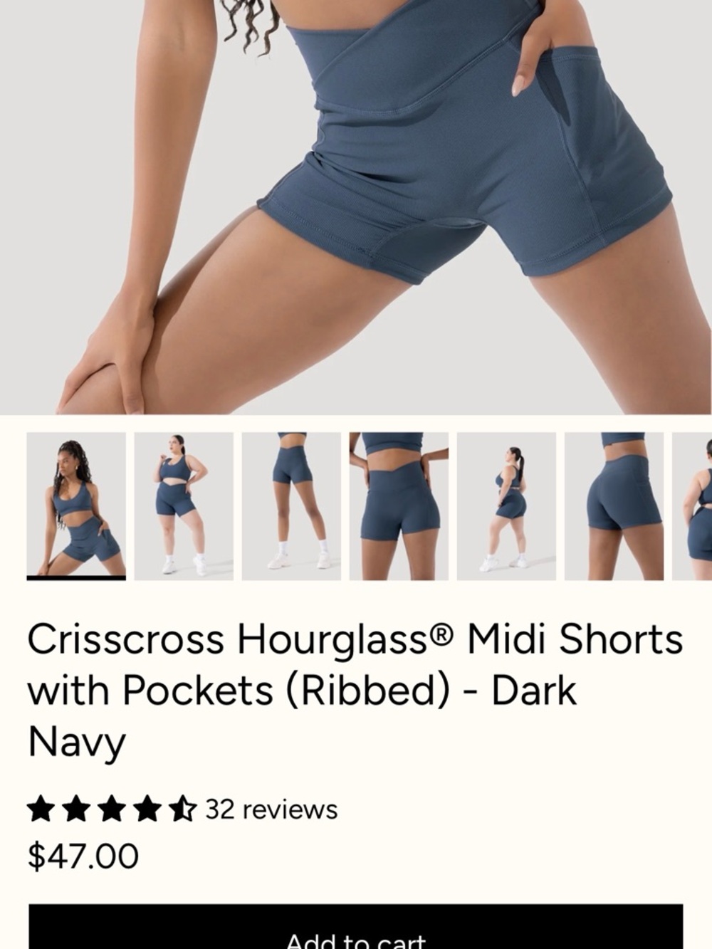 POPFLEX Crisscross Hourglass Midi Bike Shorts in Dark Navy
